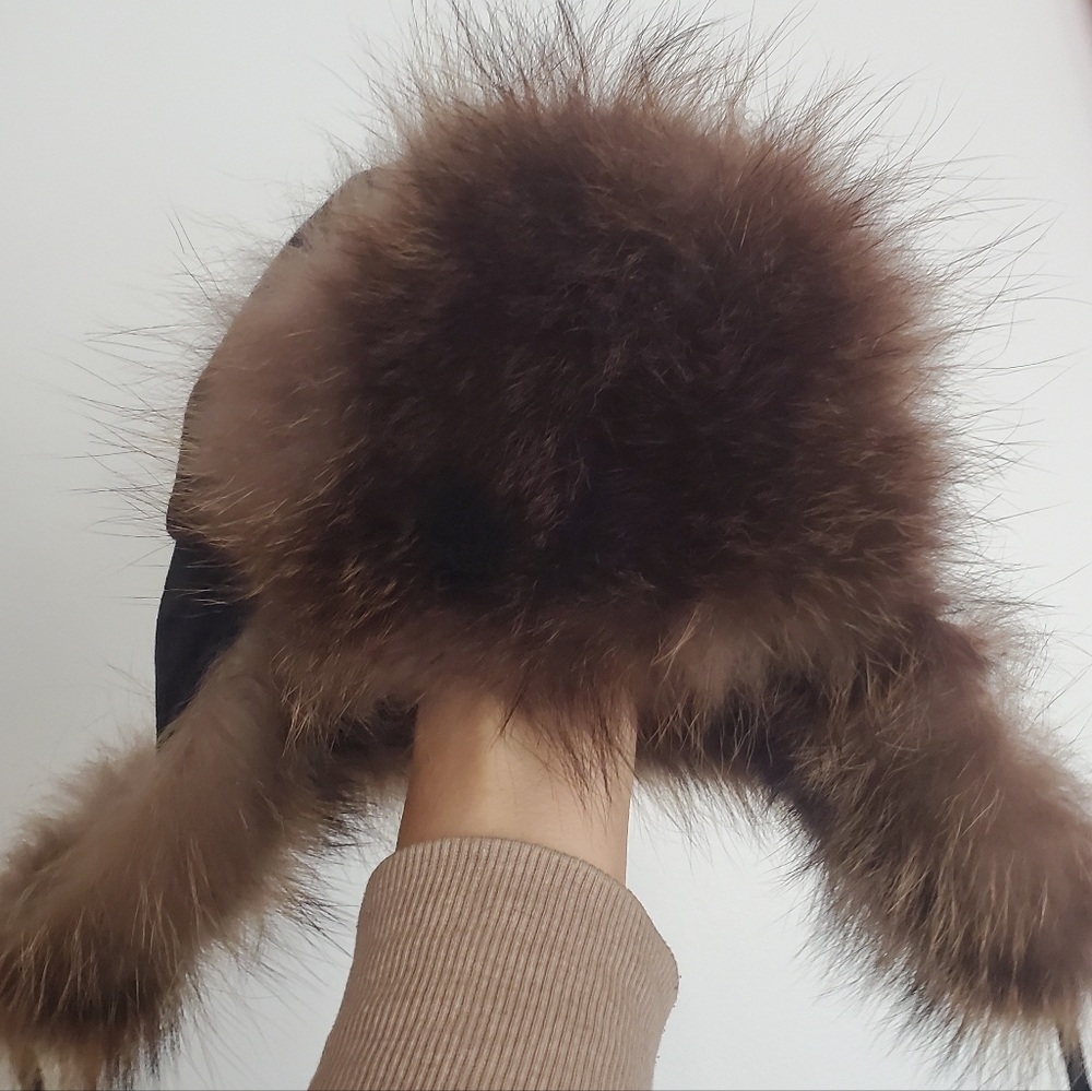 La Belle Luxurious Black Suede & Raccoon Fur Trapper Trooper Hat